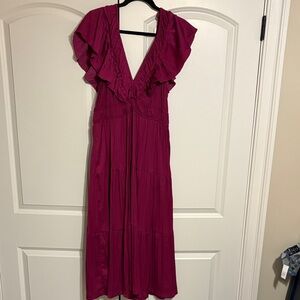 Anthropologie Magenta Midi Dress with Ruffle Detail